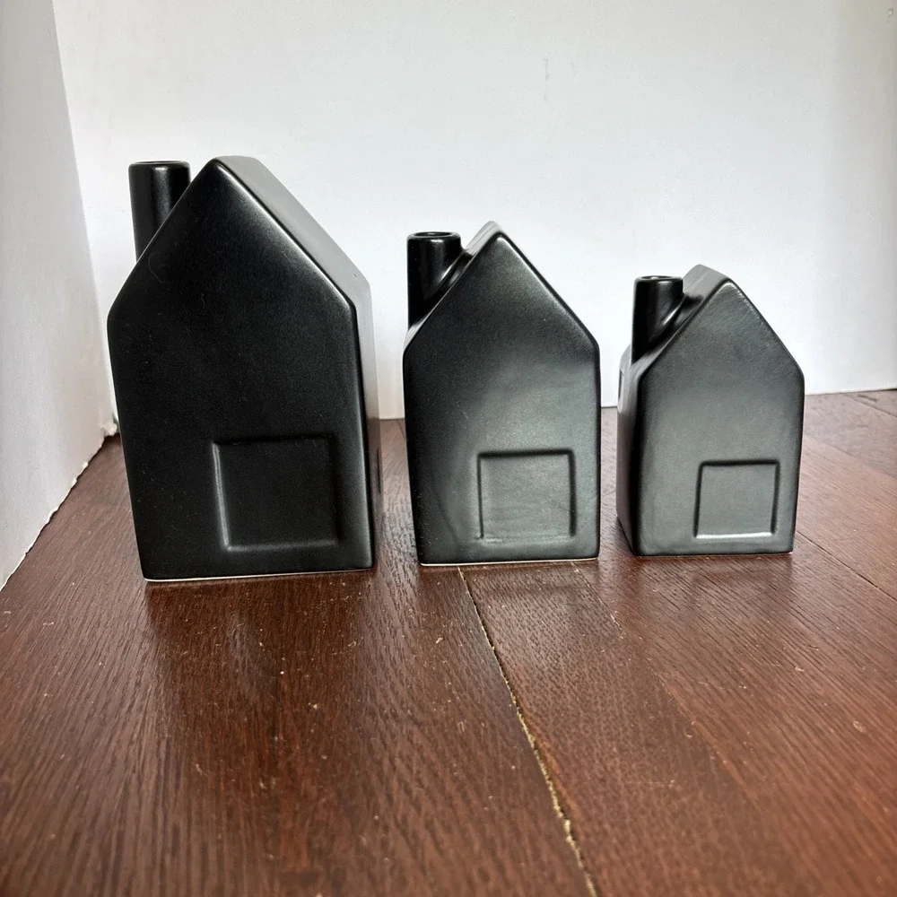 Hearth & Hand Magnolia Home Black House Set Of 3‎ Bud Vase Ceramic Cottage